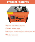 Built Like A Tank Electric Rebar Bender With Finger Tip Foot Switch Table Stand Setup For Quick Steel Rod Bending And Smooth 0 To 180 Degree Angles On Tough Jobs showing control panel and features.