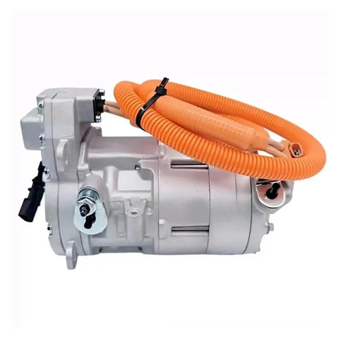 Top Notch Electric HVAC AC Compressor Replacement Pump For Tesla Model 3 And Model Y Rides showing single unit with orange wiring.