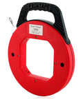 NATGAI 100FT Fish Tape Hand Wire Puller, 1/8 Inch Wide By 1/16 Thick Rattlesnake Cable Guide with red casing and handle.