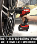 Heavy Duty 20V Cordless Impact Wrench Delivering Nut Crushing Mid Torque Power With 4.0 Ah Battery And Fast Auto Charger in use on a tire