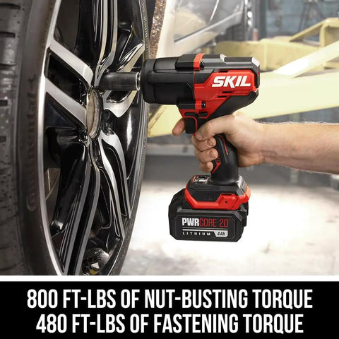 Heavy Duty 20V Cordless Impact Wrench Delivering Nut Crushing Mid Torque Power With 4.0 Ah Battery And Fast Auto Charger in use on a tire