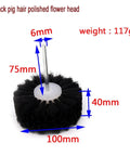 Sisal And Pig Hair Polishing Brush Wheel That Flips The Switch On Rotary Drill Woodworking Buffing, 100mm black pig hair flower head.
