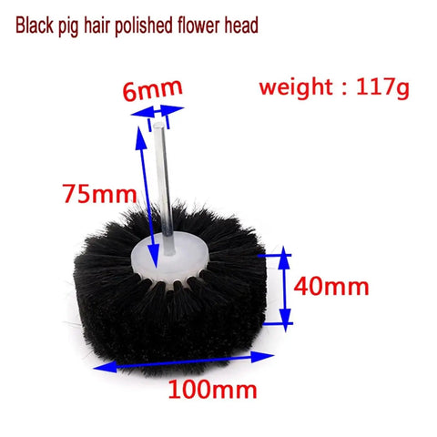 Sisal And Pig Hair Polishing Brush Wheel That Flips The Switch On Rotary Drill Woodworking Buffing, 100mm black pig hair flower head.