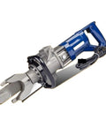 Heavy Duty Hydraulic Electric Rebar Bender For Steel Rod Bending Easy Handheld操作 Machine with blue handle and silver steel head.