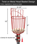 Telescoping Fruit Picker Pole With Basket Adjustable 35 To 120 Inch Handle For Apple Pear Orange Mango Avocado Lemon Cherry And More Tree Harvest No Bending No Climbing Easy Reach, red metal basket 10-inch