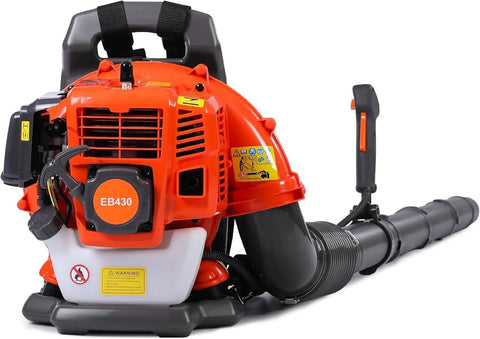 Gas Powered Backpack Leaf Blower With 550 CFM And 230 MPH Airflow, 52cc Engine, showcasing ergonomic design and durable materials.