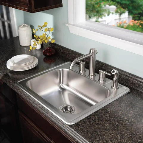 Glowtone 25 Inch Stainless Steel Topmount Kitchen Sink With 4-Hole Design, 8 Inch Deep Single Bowl, Fits 30 Inch Cabinets