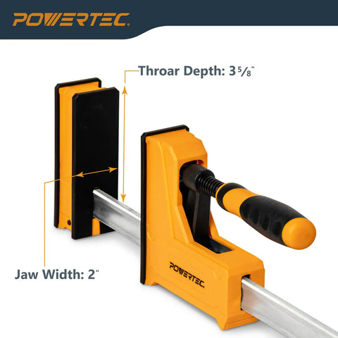 8 Inch Gear Bar Clamps For Woodworking Quick Release 600lb Clamping Capacity 2 Pack showing jaw width and throad depth measurement