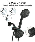 High Pressure Rain and Handheld Shower Head System with Valve, 48 Settings, dual 2 in 1 spray, 3 way diverter, matte black