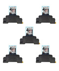 Five Pack DC 12V Coil Power Relay DPDT Eight Pin 10A With Socket Base LY2NJ HH62P JQX-13F arranged in a star pattern