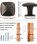 Ten Pack Oil Rubbed Bronze Cabinet Knobs Set dimensions and screw sizes for easy install on various cabinet thicknesses