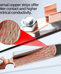 Close-up of Beefy 500 Amp Heavy Duty Welding Ground Clamp with braided copper shunt strap and copper jaws for conductivity