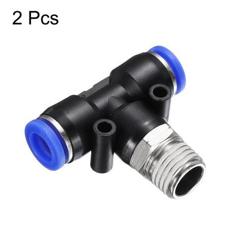 8mm Pneumatic Air Line Fitting Tee NPT 1 Quarter Inch Quick Push To Connect Brass Branch Tee Connector, pack of 2