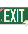 Photoluminescent Exit Sign Green Aluminum Frameless 50 Foot Glow No Expiration Date UL 924 UL Listed IBC NFPA 101 Code Compliant No Wiring