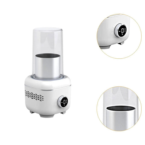 Compact Electric Cup Warmer And Chiller Plate With Digital Temperature Control in white, showing heating and cooling functions.