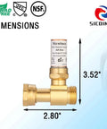 Water Hammer Arrestor For Washing Machine Three Quarter Inch Thread Copper Chamber Brass Body Low Lead Plumbing Fitting Easy Install Reduces Water Hammer And Noise Protects Your Washer Two Pack shown with dimensions 2.80 by 3.52 inches