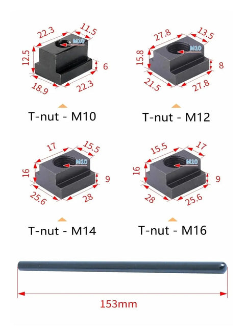Heavy Duty Universal Adjustable CNC Mill Work Stop Positioner For Lathe And Multi Function Machining Rigs depicted with various T-nuts and dimensions.