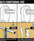 Image showing multi-functional use of Heavy Duty Flex Head Ratchet Wrench With Hex Bit Extension and T-bar for repairs.