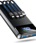Heavy Duty Beast Mode Portable Charger Power Bank With Massive 50000 Mah Capacity And Four Built In Cables, sleek design.
