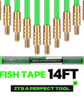 14 Foot Fiberglass Fish Tape Wire Puller Kit With Glow Rods And Eight Attachments For Electrical Runs Pro Grade Durable Conduit Threading And Easy Wire Pull, 14 ft kit with rods and case