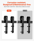 Comparison of Heavy Duty Sliding Barn Door Hardware Kit For 60 Inch Wide Doors Up To 330 Lbs With Black Finish and competitor's product.