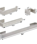 4 Piece Stainless Steel Bathroom Hardware Set With Square Towel Bar Hand Towel Rack Toilet Paper Holder And Robe Hook Wall Mounted Brushed Finish 24 Inch Easy Install Boss Level Modern Home Upgrade showing dimensions and square design angles.