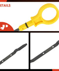Close-up of Ford And Lincoln 3.5L And 3.7L Engine Oil Dipstick Gauge for Explorer 2011-2012 and other models, showing yellow handle and metal rod.