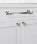 10 Pack 5 Inch Brushed Satin Nickel Cabinet Handles Zinc Alloy Heavy Duty Drawer Pulls installed on white kitchen cabinet doors.