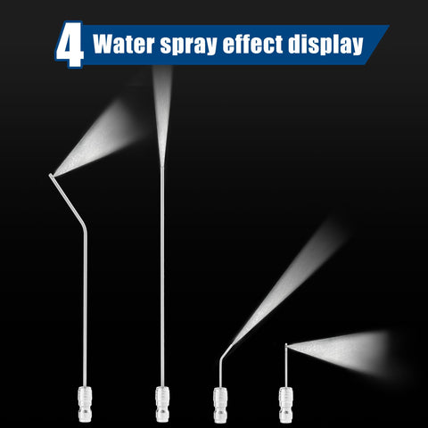 Needle Nozzle Kit For High Pressure Cleaning With Stainless Flush Wand Extension Tips And Quick Connect 1 To 2 GPM Quarter Inch Grime Busting For Tight Spots Great For Washing Machines AC Coils Water Heaters Auto Detailing Appliance Cleaning showing water spray