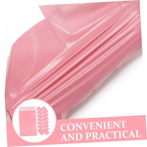 Pink Waterproof Mailing Bags 17x30cm 100 Pack Thickened Self Sealing Mailers close-up showing texture and sealing edge.