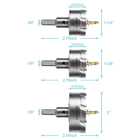 Dimensions of Heavy Duty TCT Hole Saw Kit 7 Piece Set With Tungsten Carbide Tips For Stainless Steel Hard Metals Wood And Plastic
