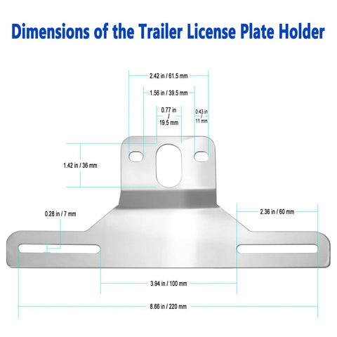 Dimensions of Heavy Duty Stainless Steel Trailer License Plate Bracket For Trucks RVs And Boats Chrome Tag Frame 2 Pack