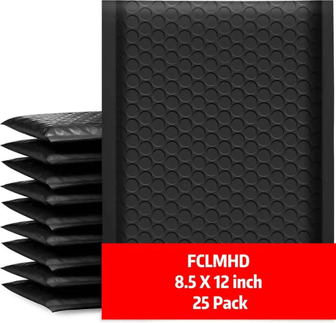 Black Bubble Mailers 8.5x12 Inches 25 Pack Padded Shipping Envelopes With Ultra Strong Adhesive Opaque Interior Built For Small Biz Shipping Books Clothes Makeup Supplies stacked view