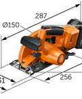 Built Tough Cordless Circular Saw For Zero Sweat Cold Cutting Sheet Metal And Pipe No Spark Action dimension illustration