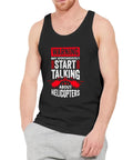 Men's Helicopter Pilot Mechanic Tank Top, Straight Top Shelf Cotton Sleeveless Muscle Shirt, casual black tank with helicopter design.