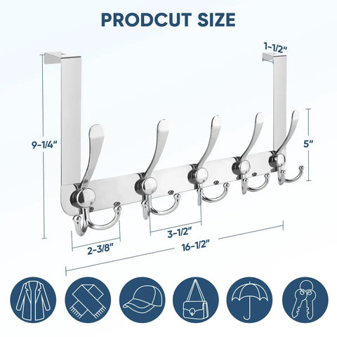 Over The Door Hooks Five Pack Heavy Duty Tri Coat Rack All Metal Hangers Chrome Fit One And Three Eighths Inch Doors