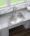 ADA1823 3/4 Inch Radius Stainless Steel Sink With Grid And Basket Strainer, 18 Gauge 304 Grade, Single Bowl in modern kitchen
