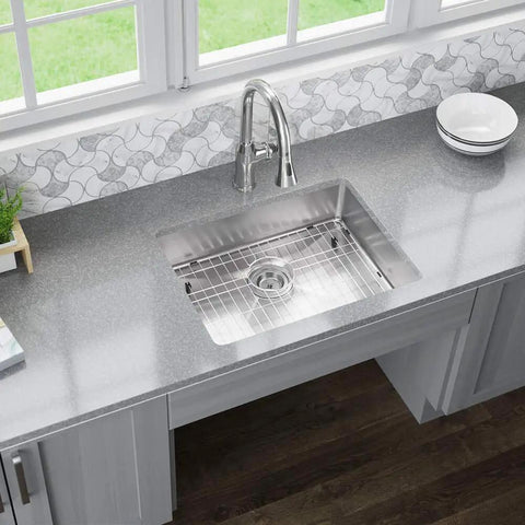 ADA1823 3/4 Inch Radius Stainless Steel Sink With Grid And Basket Strainer, 18 Gauge 304 Grade, Single Bowl in modern kitchen