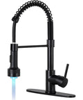 Matte black Pull Down Kitchen Faucet With LED Light And Sprayer Single Handle 1 Or 3 Hole Install Deck Plate Included Farmhouse Style Sink Tap