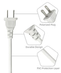 Flat 3 Foot White Extension Cord 2 Prong Polarized Light Duty ETL Listed Power Cable 18 AWG 125V 10A 1250W For Indoor Use Slim Flexible Design