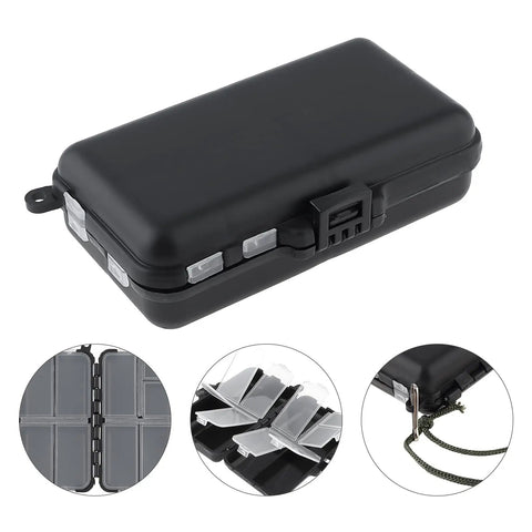 Compact Fishing Tackle Box With Clear Lids Nine Compartment Double Layer Lure Organizer for small baits and gear, closed view.