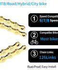 All-In-One Bike Chain Repair Kit For 6/7/8 Speed E-Bikes And MTB Road Rigs, showing chain details and compatibility info