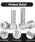 M4x16mm Hex Socket Cap Head Screws Set 150 Pieces, 304 Stainless Steel Machine Screws close-up with metric threads
