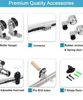 15Ft Stainless Steel Sliding Barn Door Track Kit Top Mount T Hanger Set accessories including roller hanger, connector, and guide