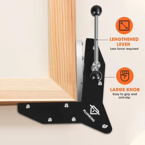 Dead Nut Tight Four Piece Miter Clamps for Precision Workshop Builds showing a clamp with large knob and lever for easy adjustment.