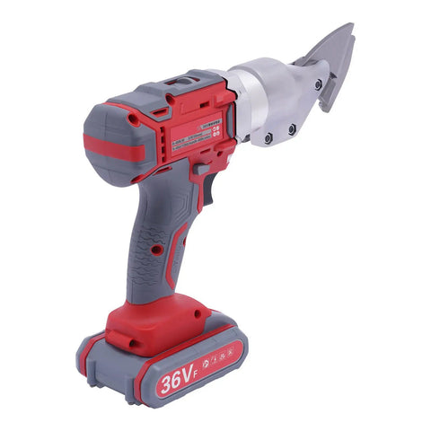 Powerful 36V Cordless Electric Metal Shear With Adjustable Speed And Swivel Head, High Performance 600W Power Cutter angled view.