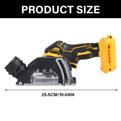 Heavy Duty Brushless Angle Grinder 20V 550W 3 Inch Cordless Power Tool, side view showing dimensions and details.