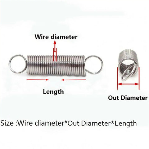 Image showing Heavy Duty Galvanized Double Loop Tension Spring 12 Inches Long Wire Steel for DIY Projects, with measurements displayed.