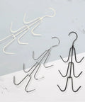 2 Pack Closet Purse Hangers, Game Changer Handbag Organizer Rack, rotating multi strap backpack hooks in silver, white, and black.