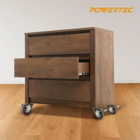 Wooden furniture on 3 Inch Threaded Stem Caster Wheels, Set Of 4 With Brake, Dual Locking TPR Rubber Casters